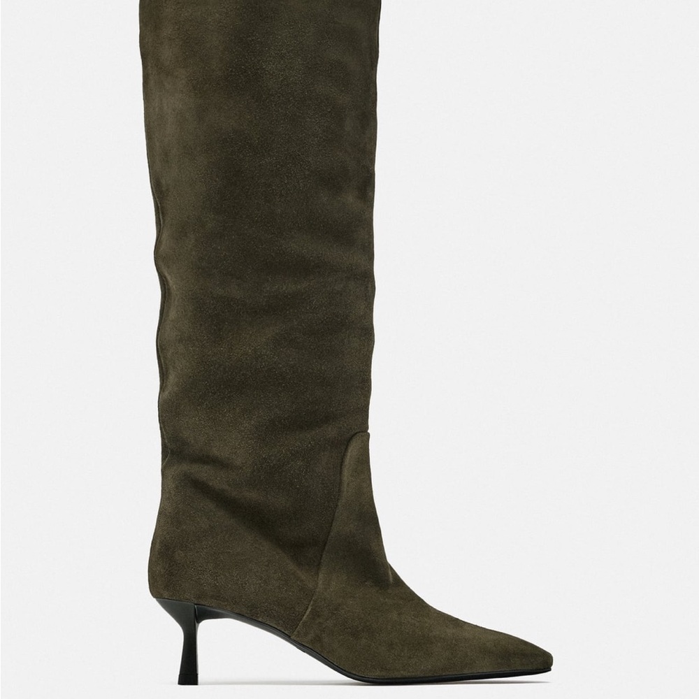 Green suede knee high boots